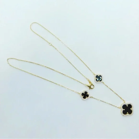 Clover Station Necklace Sterling Silver Gold Vermeil - Picture 2 of 6